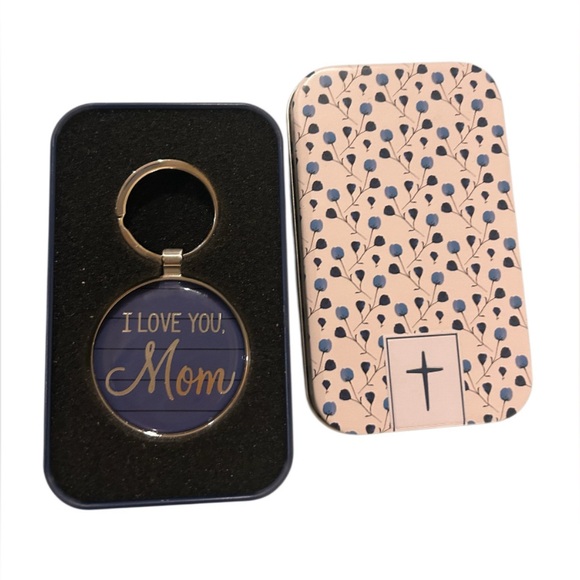 Floral Patterned Tim with Mon Scripture Keychain - Picture 3 of 3